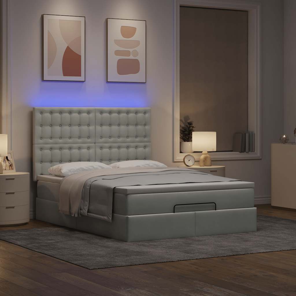 Ottoman-Bett mit Matratzen & LEDs Hellgrau 140x190 cm Samt