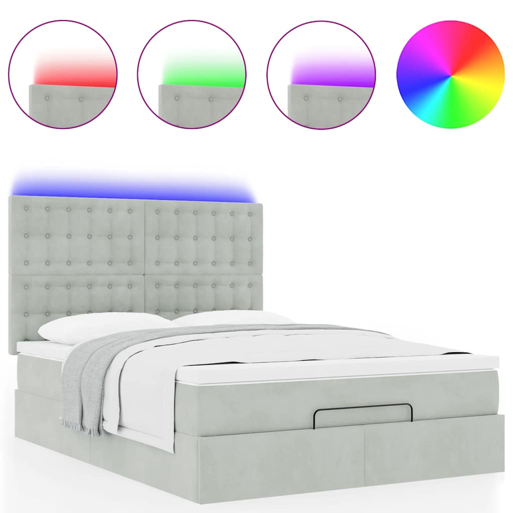 Ottoman-Bett mit Matratzen & LEDs Hellgrau 140x190 cm Samt