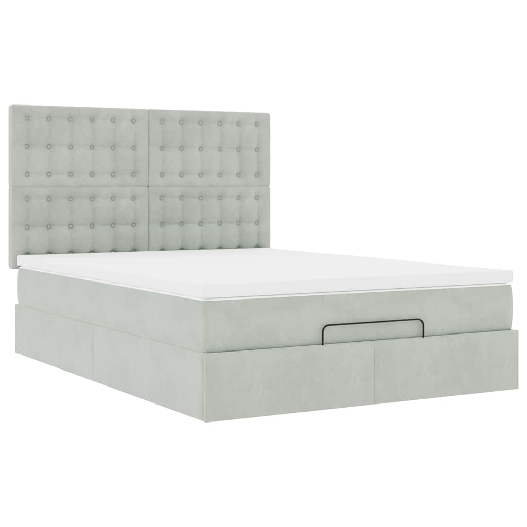 Ottoman-Bett mit Matratzen & LEDs Hellgrau 140x190 cm Samt