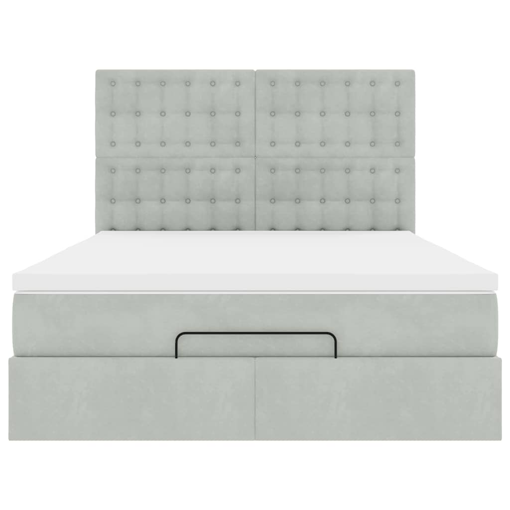 Ottoman-Bett mit Matratzen & LEDs Hellgrau 140x190 cm Samt