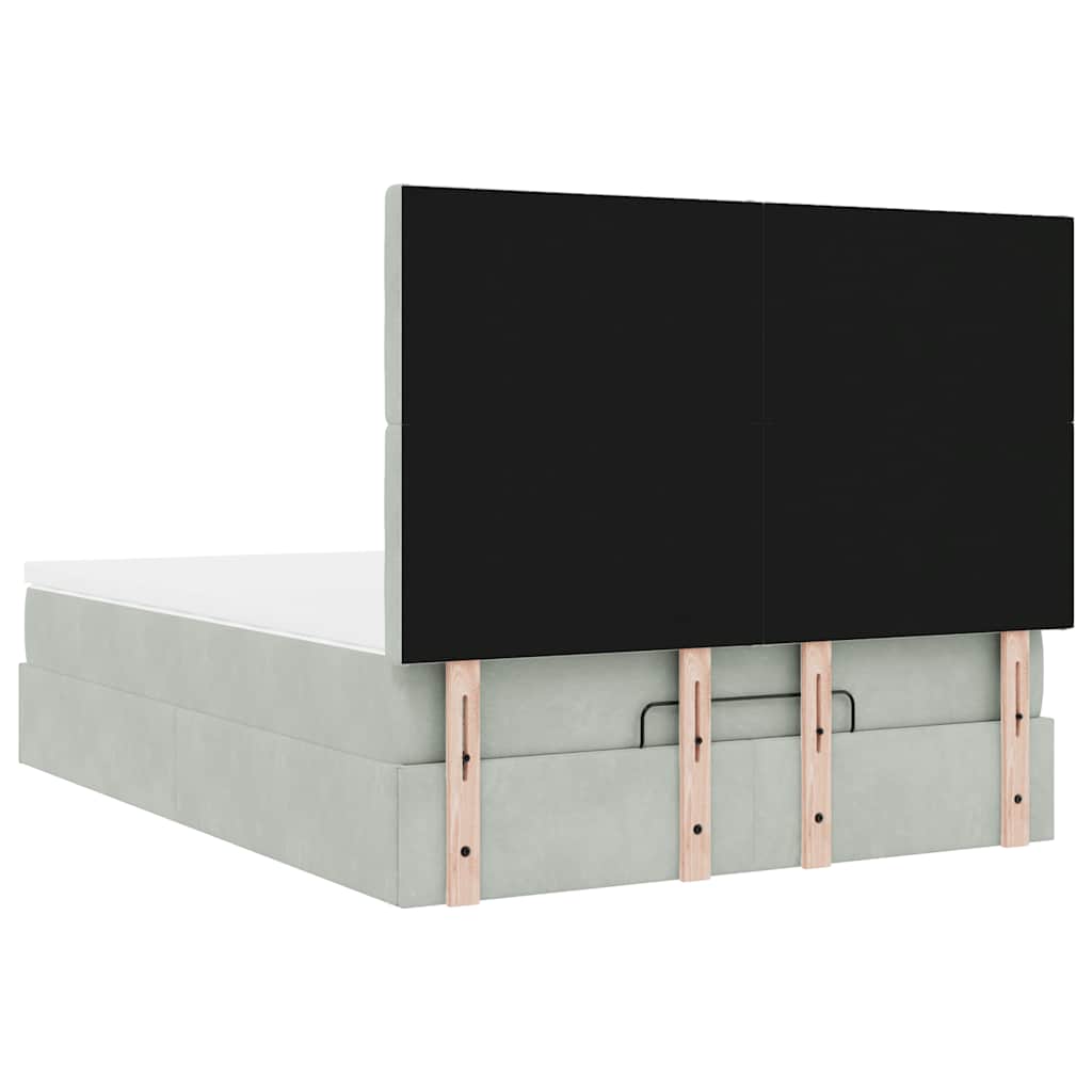 Ottoman-Bett mit Matratzen & LEDs Hellgrau 140x190 cm Samt