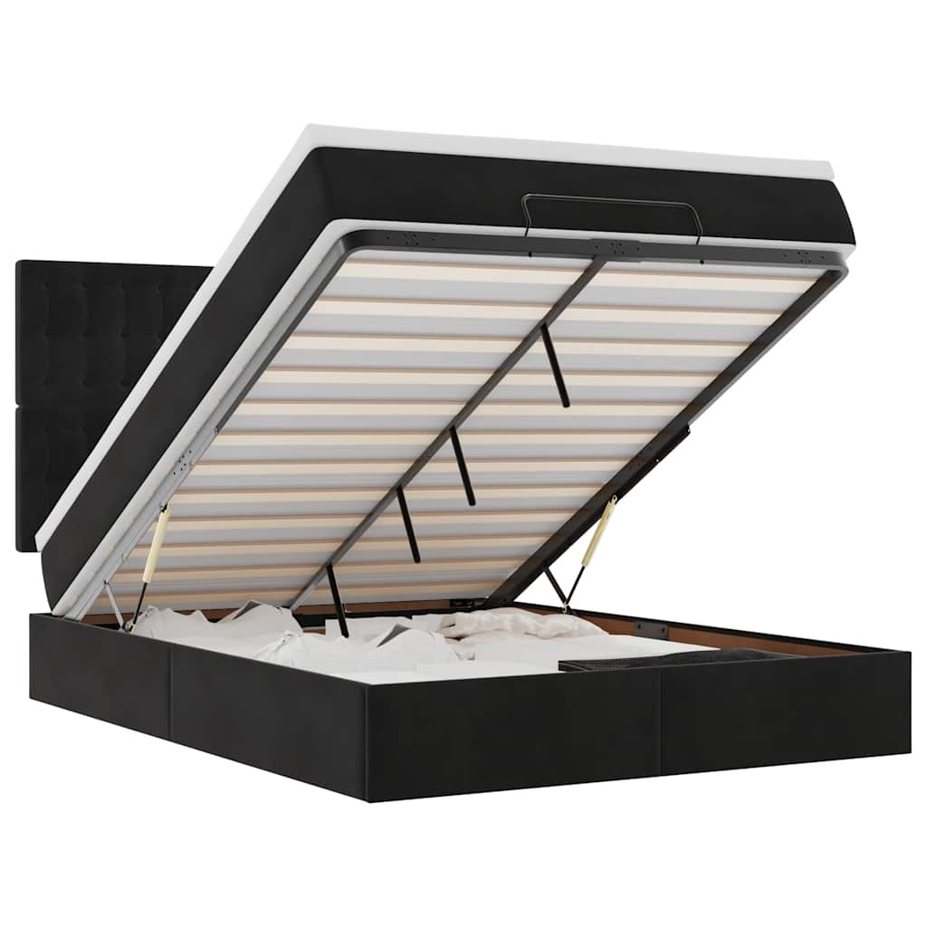 Ottoman-Bett mit Matratzen & LEDs Schwarz 140x190 cm Samt