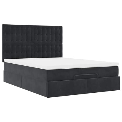 Ottoman-Bett mit Matratzen & LEDs Schwarz 140x190 cm Samt