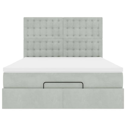 Ottoman-Bett mit Matratzen & LEDs Hellgrau 140x200 cm Samt