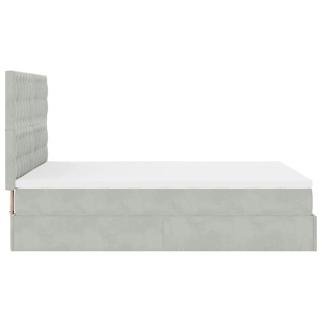 Ottoman-Bett mit Matratzen & LEDs Hellgrau 140x200 cm Samt
