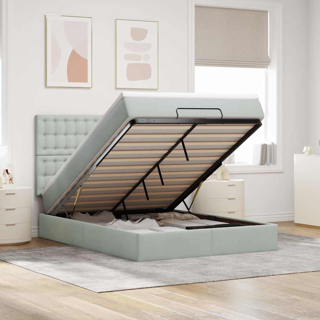 Ottoman-Bett mit Matratzen & LEDs Hellgrau 140x200 cm Samt