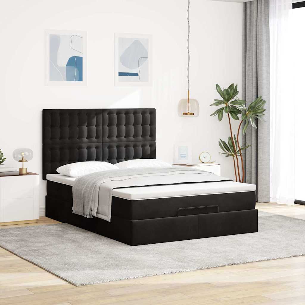 Ottoman-Bett mit Matratzen & LEDs Schwarz 140x200 cm Samt