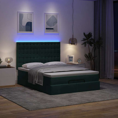 Ottoman-Bett mit Matratzen & LEDs Dunkelgrün 140x200 cm Samt