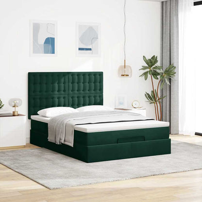 Ottoman-Bett mit Matratzen & LEDs Dunkelgrün 140x200 cm Samt
