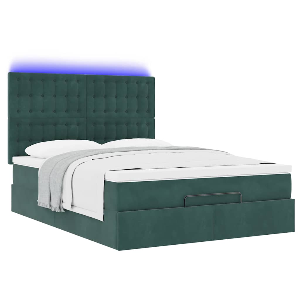 Ottoman-Bett mit Matratzen & LEDs Dunkelgrün 140x200 cm Samt
