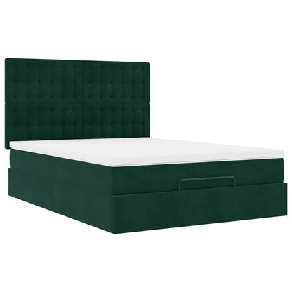 Ottoman-Bett mit Matratzen & LEDs Dunkelgrün 140x200 cm Samt