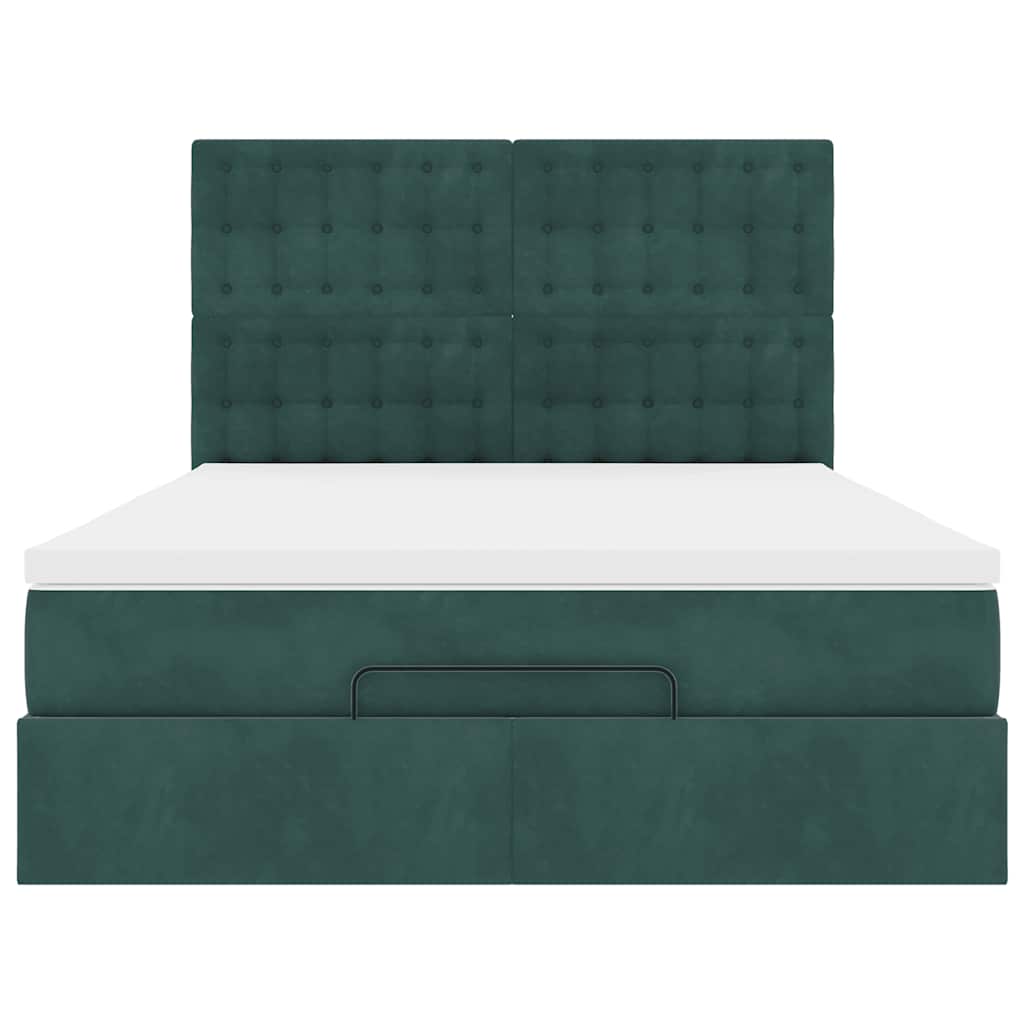 Ottoman-Bett mit Matratzen & LEDs Dunkelgrün 140x200 cm Samt