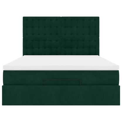 Ottoman-Bett mit Matratzen & LEDs Dunkelgrün 140x200 cm Samt