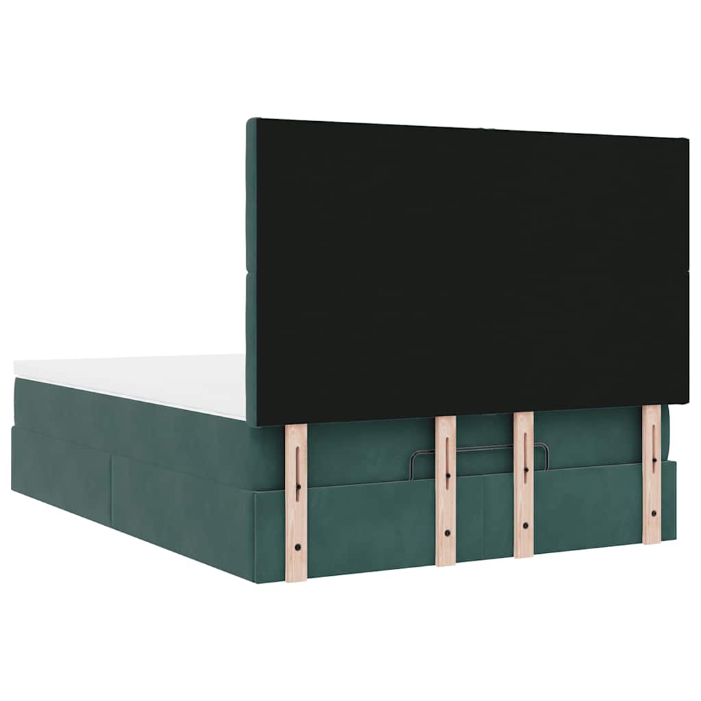 Ottoman-Bett mit Matratzen & LEDs Dunkelgrün 140x200 cm Samt
