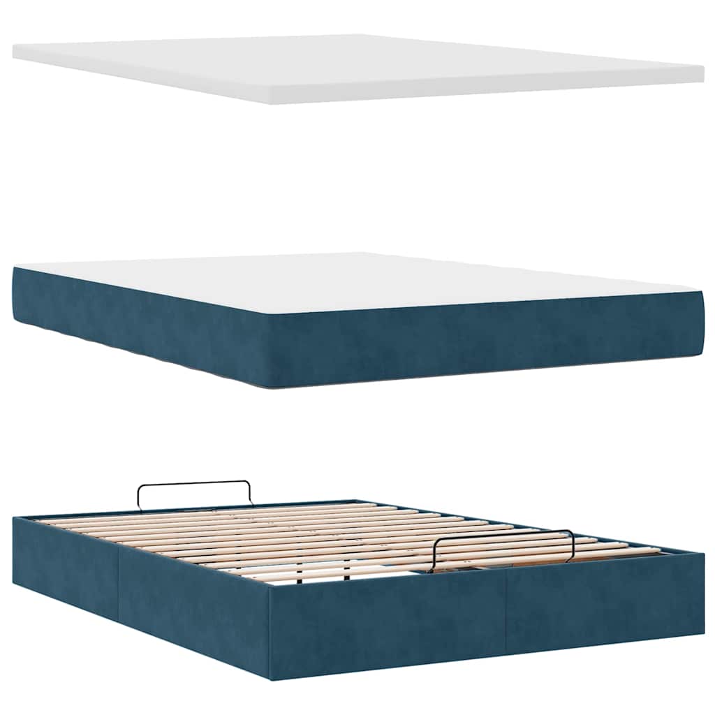 Ottoman-Bett mit Matratzen & LEDs Dunkelblau 140x200 cm Samt