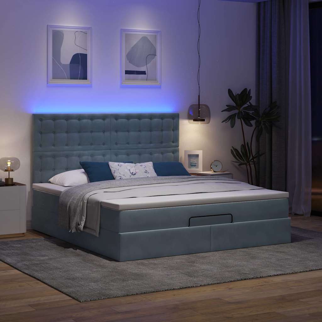 Ottoman-Bett mit Matratzen & LEDs Dunkelgrau 160x200 cm Samt