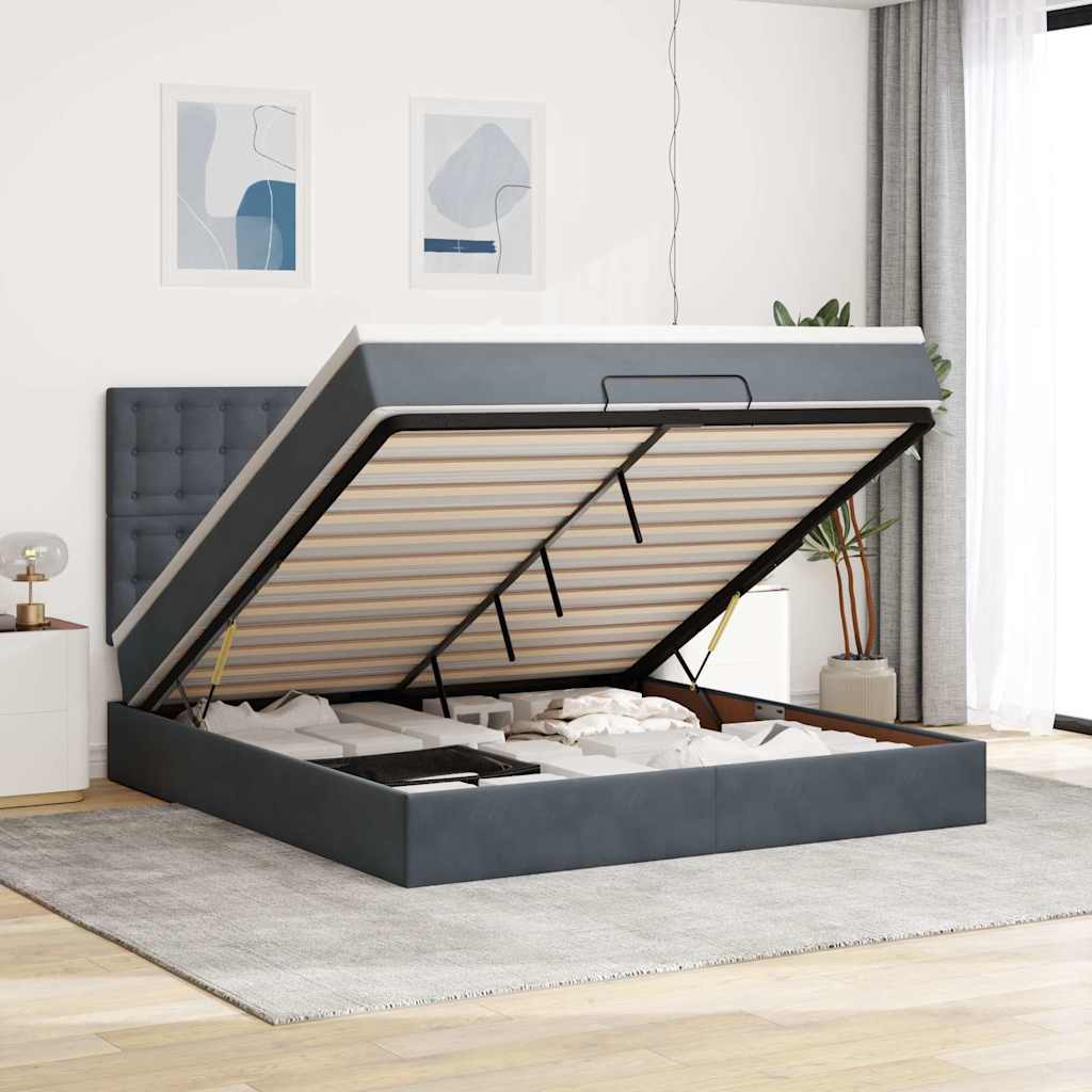 Ottoman-Bett mit Matratzen & LEDs Dunkelgrau 160x200 cm Samt