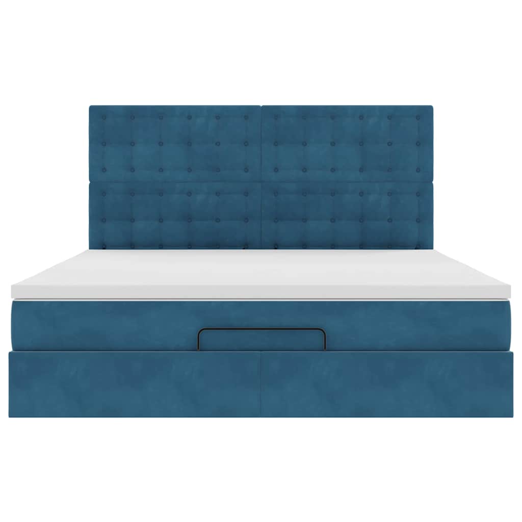 Ottoman-Bett mit Matratzen & LEDs Dunkelblau 160x200 cm Samt
