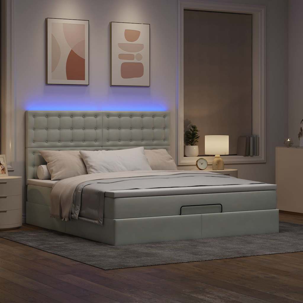 Ottoman-Bett mit Matratzen & LEDs Hellgrau 180x200 cm Samt