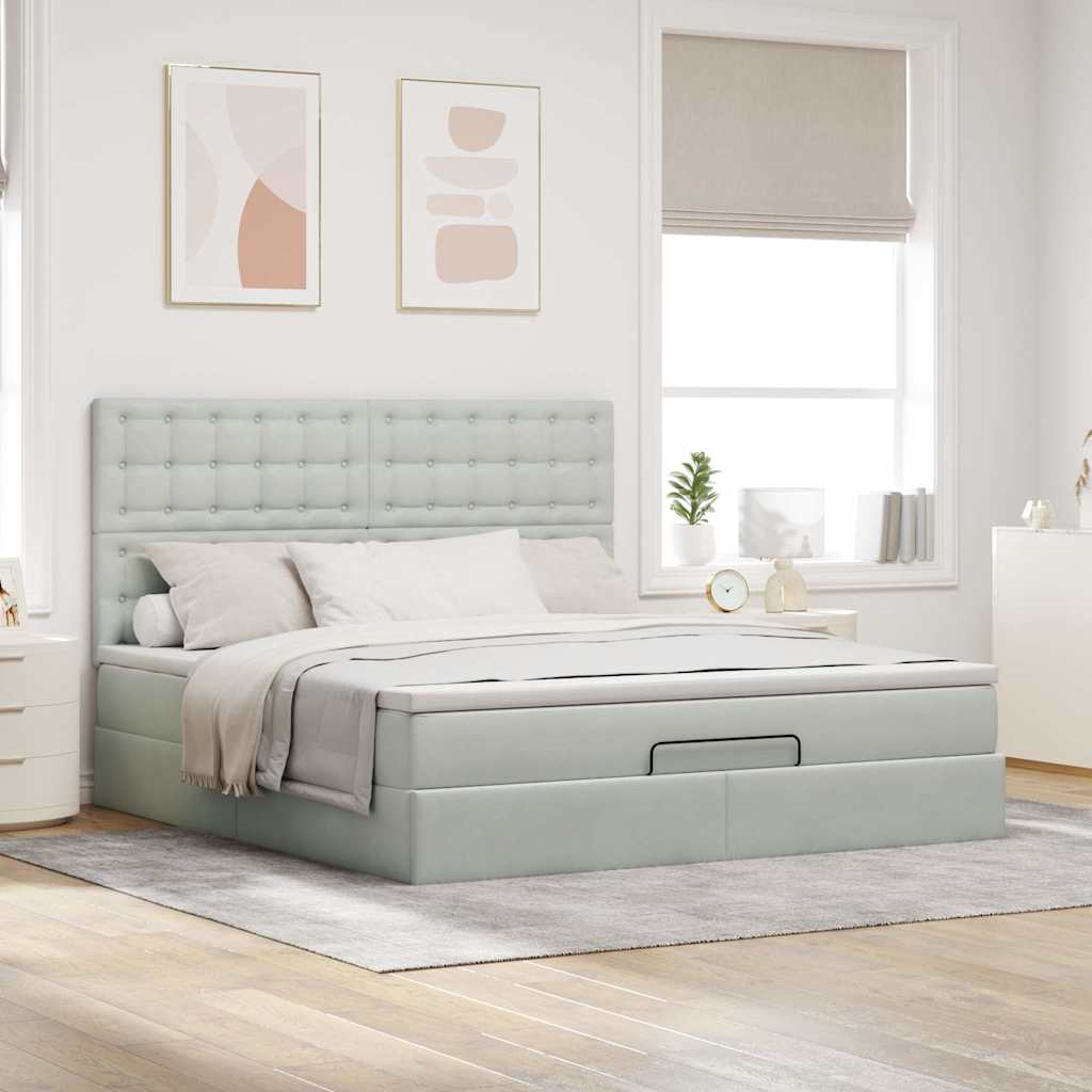 Ottoman-Bett mit Matratzen & LEDs Hellgrau 180x200 cm Samt