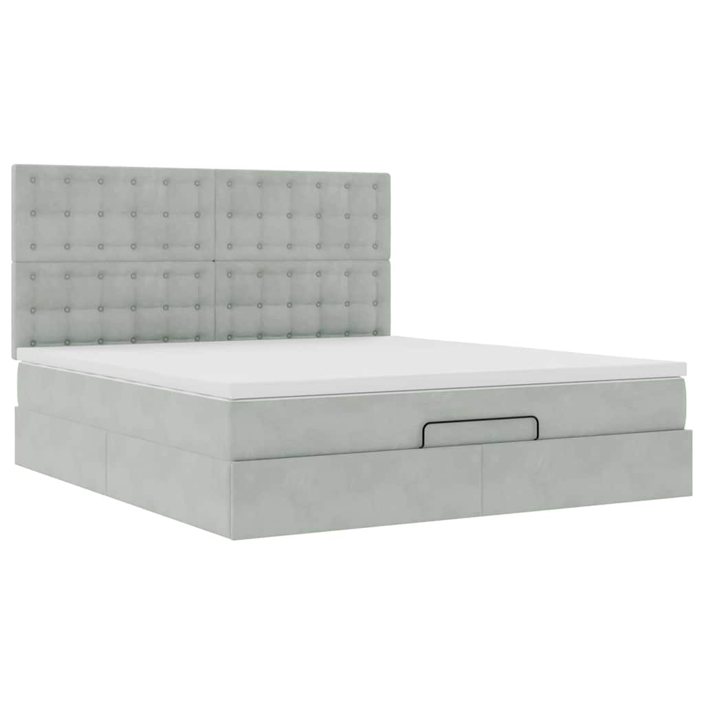 Ottoman-Bett mit Matratzen & LEDs Hellgrau 180x200 cm Samt