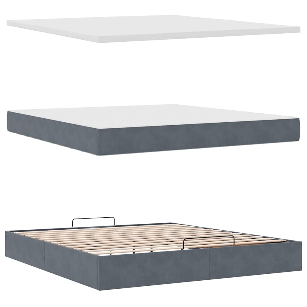 Ottoman-Bett mit Matratzen & LEDs Dunkelgrau 180x200 cm Samt