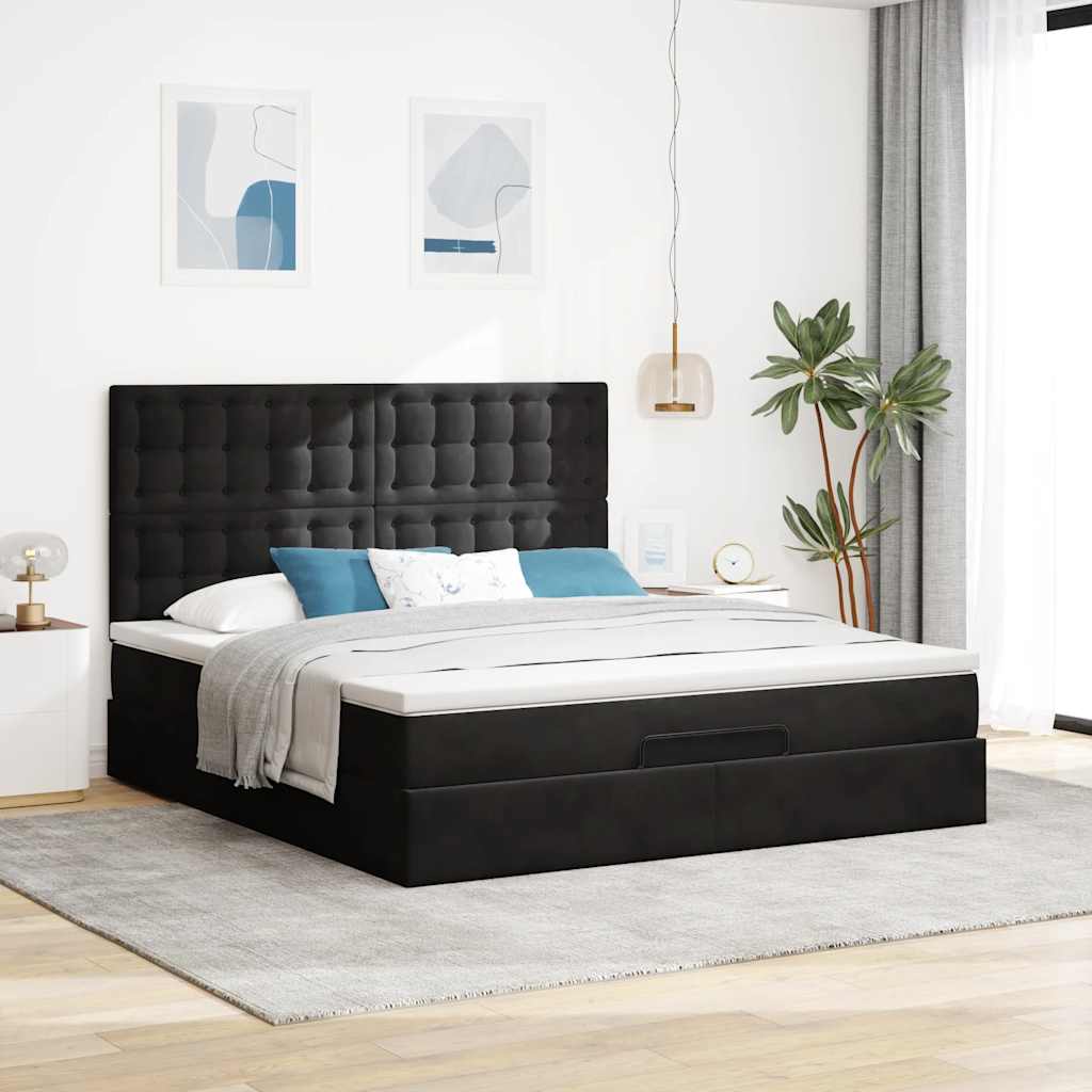 Ottoman-Bett mit Matratzen & LEDs Schwarz 180x200 cm Samt