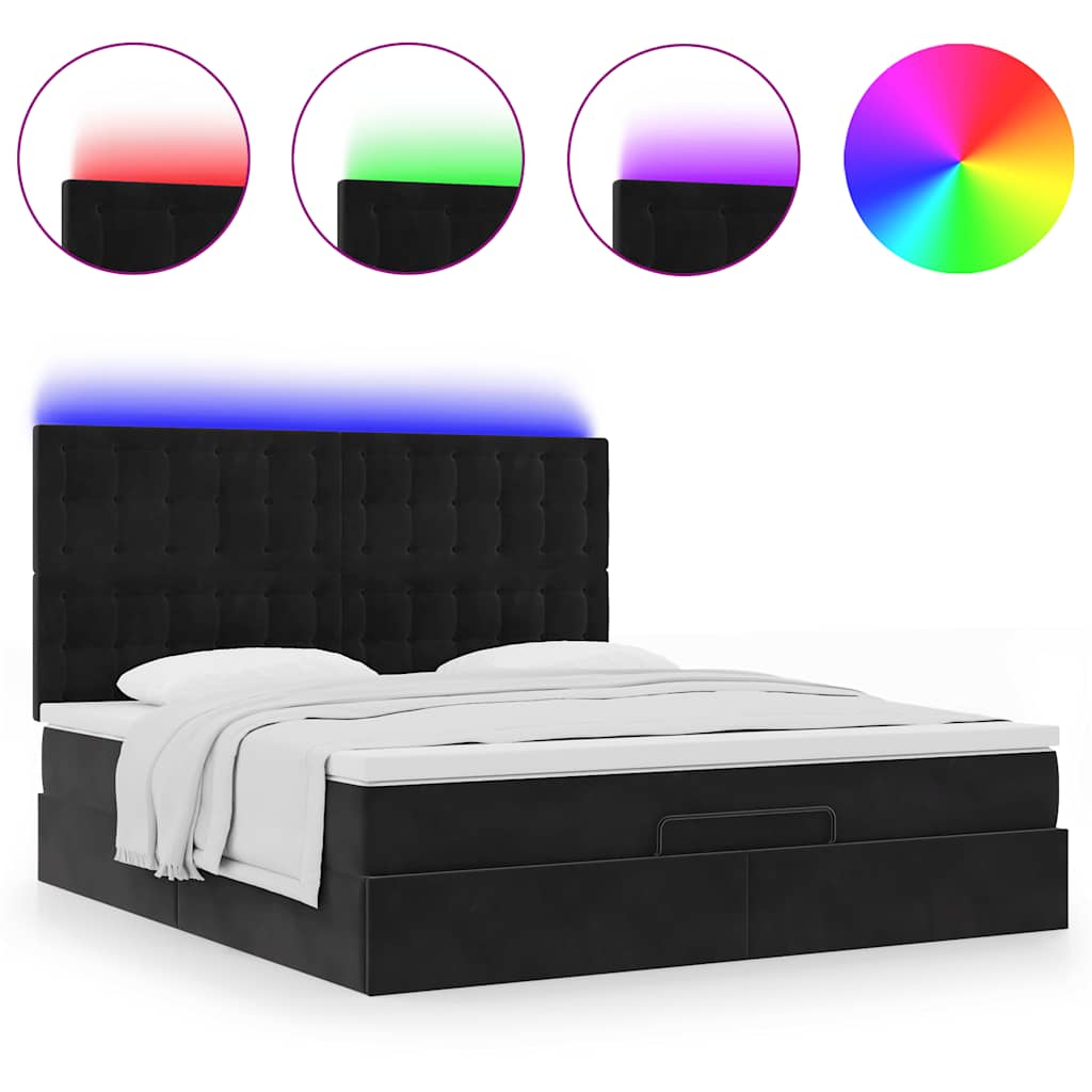 Ottoman-Bett mit Matratzen & LEDs Schwarz 180x200 cm Samt