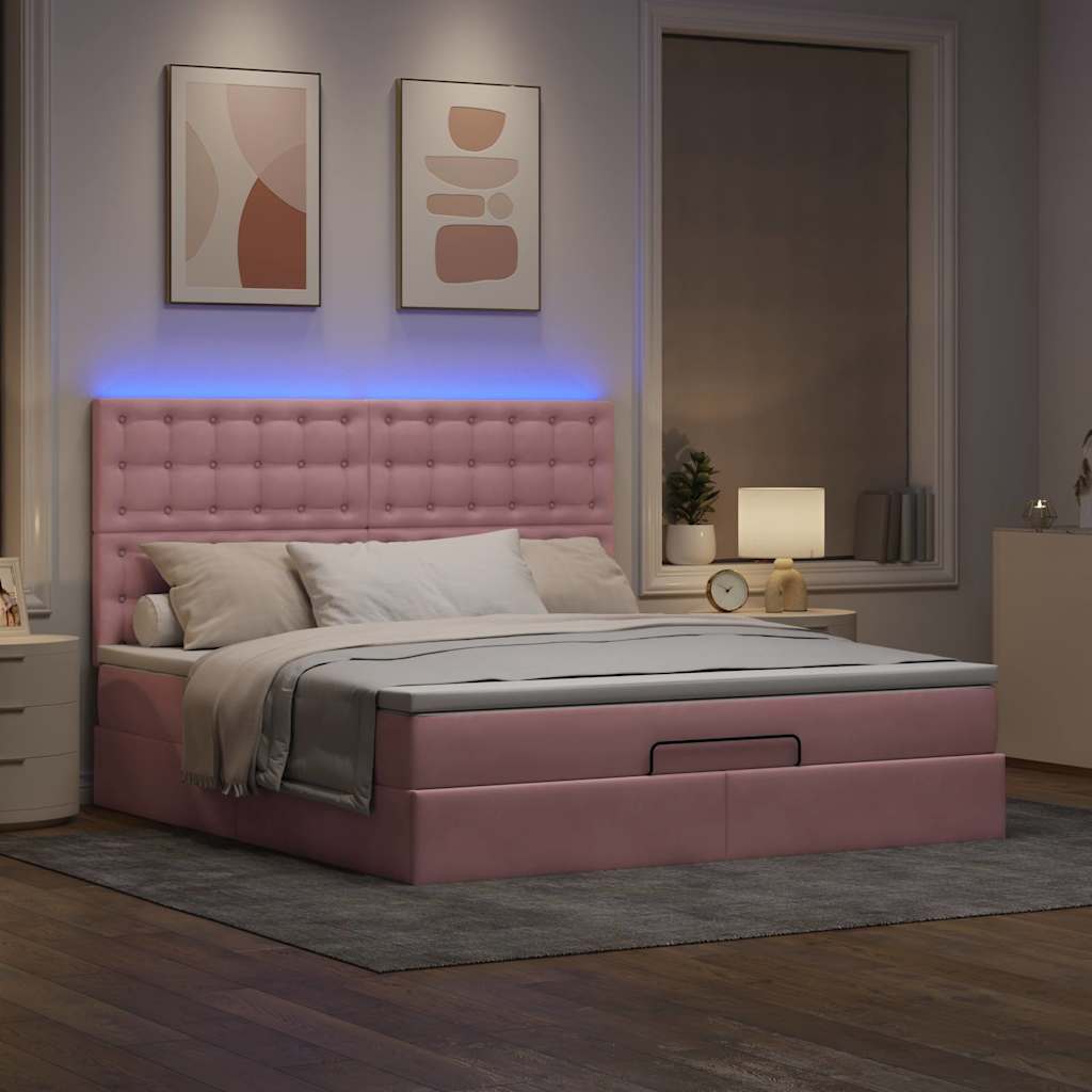 Ottoman-Bett mit Matratzen & LEDs Rosa 180x200 cm Samt