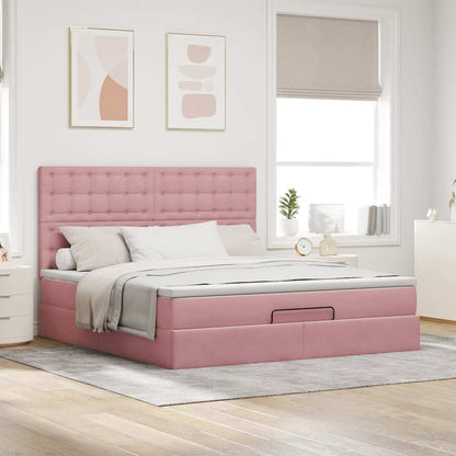 Ottoman-Bett mit Matratzen & LEDs Rosa 180x200 cm Samt