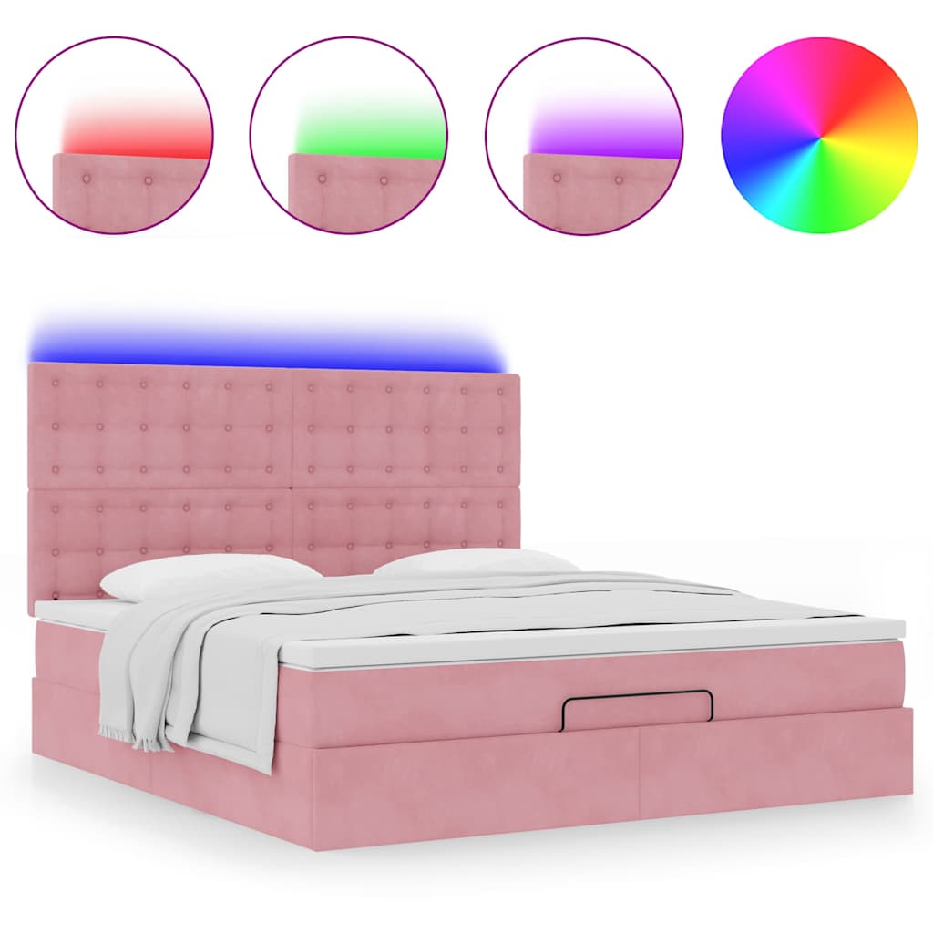 Ottoman-Bett mit Matratzen & LEDs Rosa 180x200 cm Samt