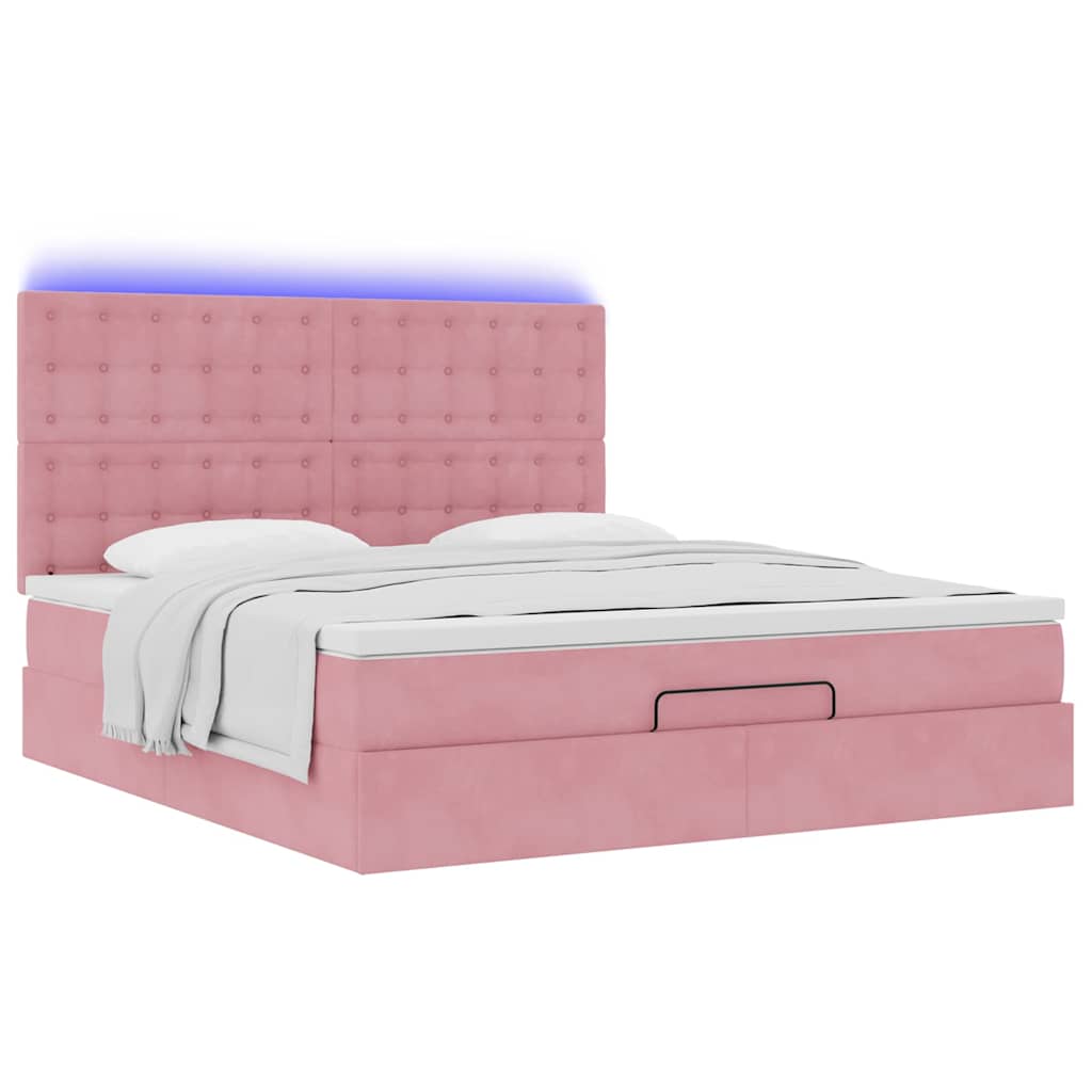 Ottoman-Bett mit Matratzen & LEDs Rosa 180x200 cm Samt