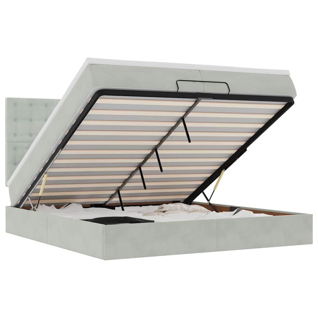 Ottoman-Bett mit Matratzen & LEDs Hellgrau 200x200 cm Samt