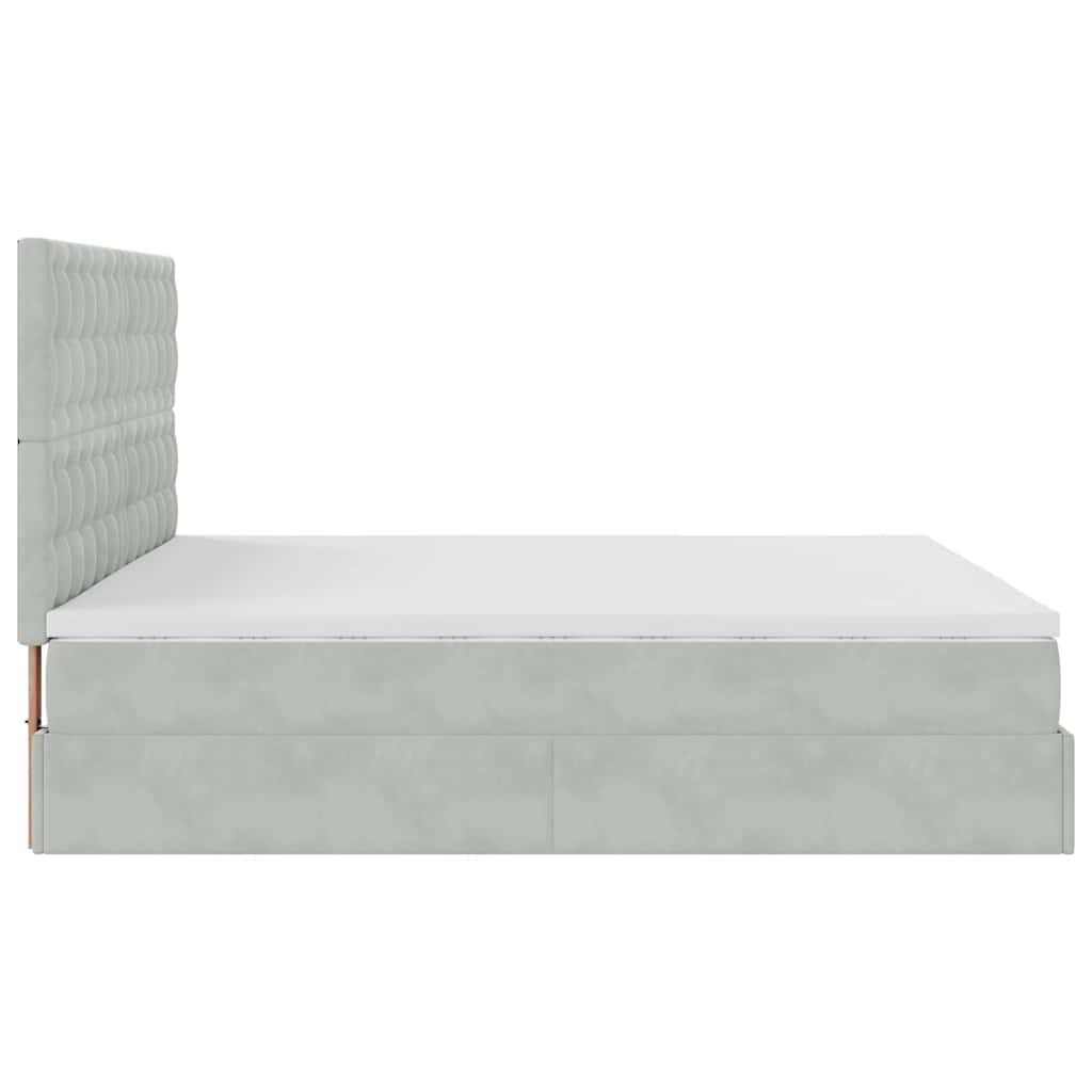 Ottoman-Bett mit Matratzen & LEDs Hellgrau 200x200 cm Samt