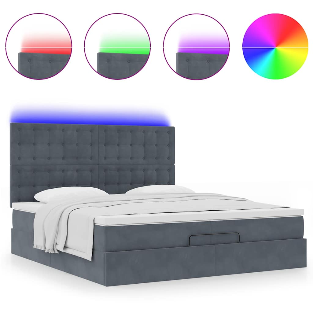 Ottoman-Bett mit Matratzen & LEDs Dunkelgrau 200x200 cm Samt