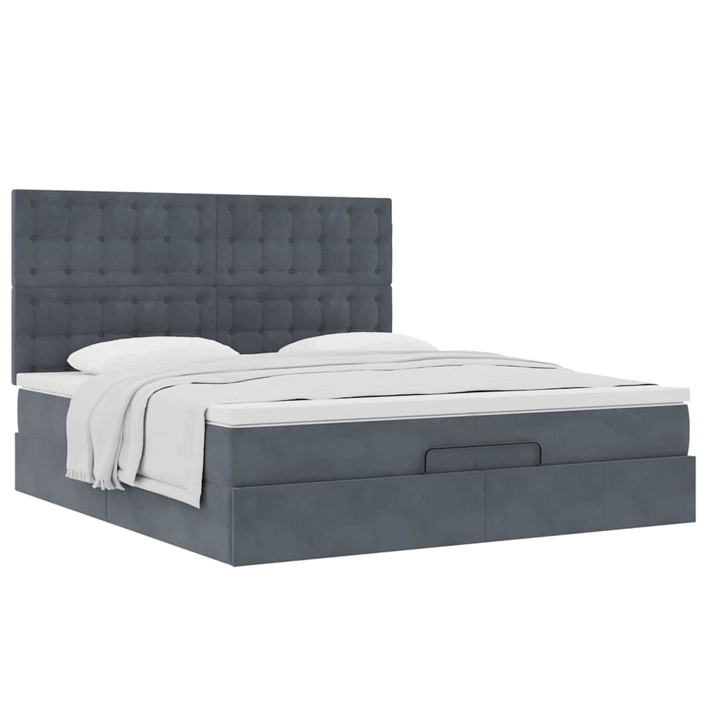 Ottoman-Bett mit Matratzen & LEDs Dunkelgrau 200x200 cm Samt