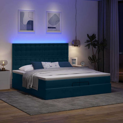 Ottoman-Bett mit Matratzen & LED Dunkelblau 200x200 cm Samt