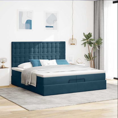 Ottoman-Bett mit Matratzen & LED Dunkelblau 200x200 cm Samt