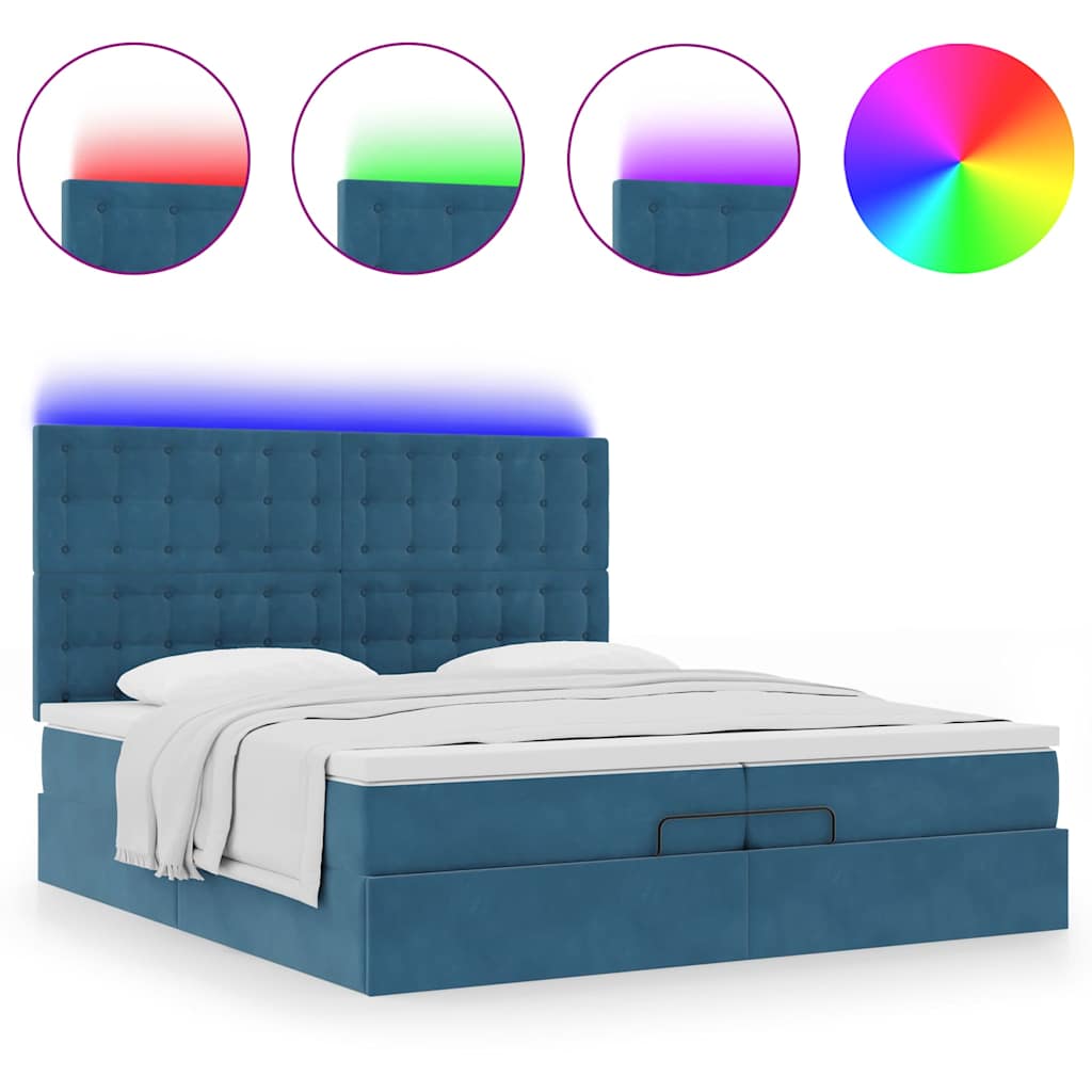 Ottoman-Bett mit Matratzen & LED Dunkelblau 200x200 cm Samt