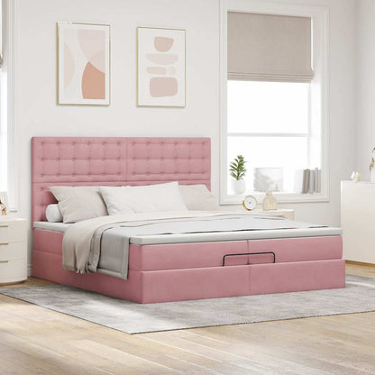 Ottoman-Bett mit Matratzen & LEDs Rosa 200x200 cm Samt