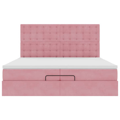 Ottoman-Bett mit Matratzen & LEDs Rosa 200x200 cm Samt