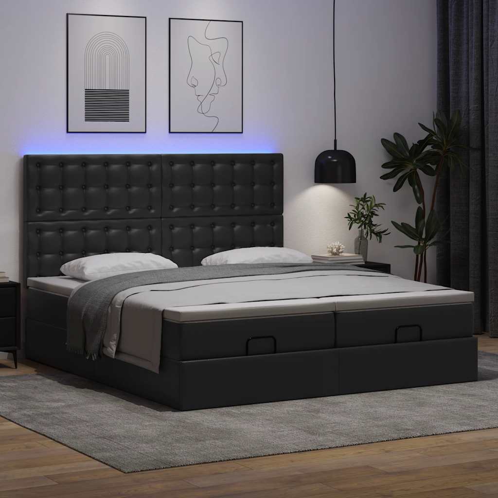 Ottoman-Bett mit Matratzen & LEDs Schwarz 180x200 cm Kunstleder
