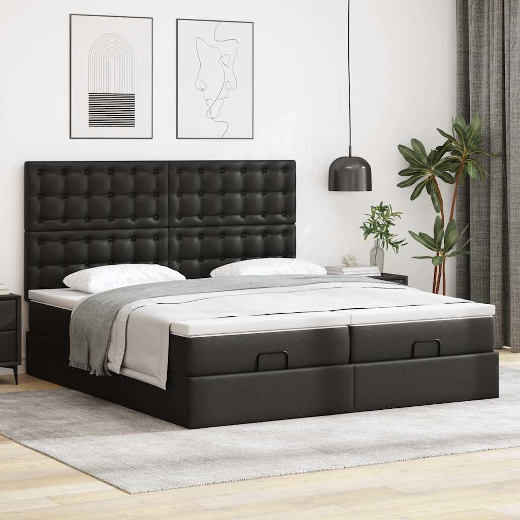 Ottoman-Bett mit Matratzen & LEDs Schwarz 180x200 cm Kunstleder