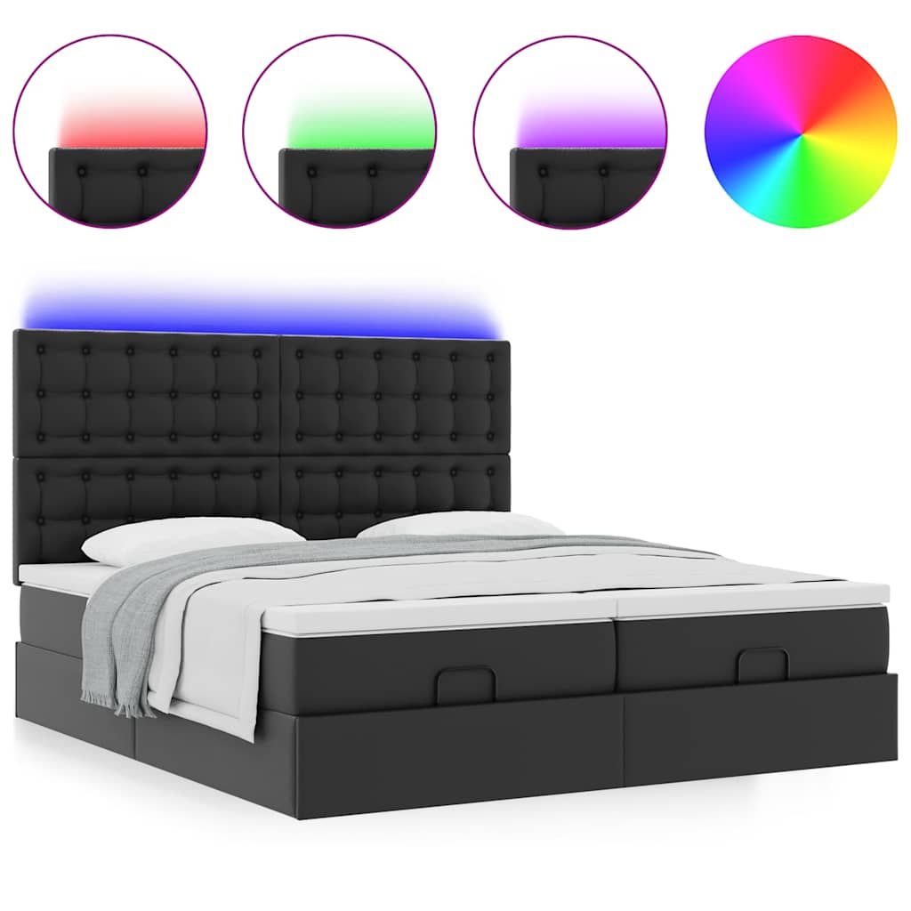 Ottoman-Bett mit Matratzen & LEDs Schwarz 180x200 cm Kunstleder