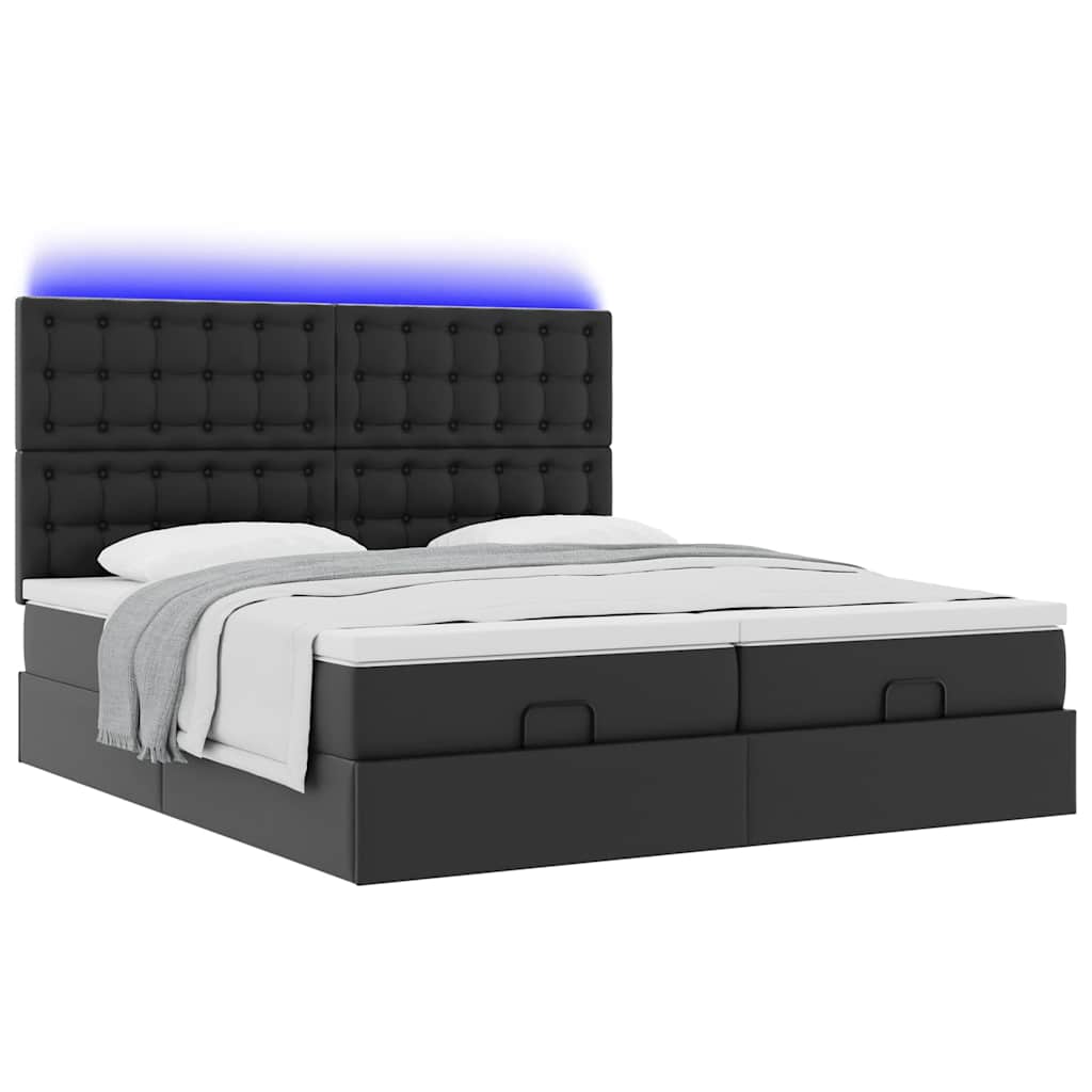 Ottoman-Bett mit Matratzen & LEDs Schwarz 180x200 cm Kunstleder