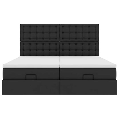 Ottoman-Bett mit Matratzen & LEDs Schwarz 180x200 cm Kunstleder