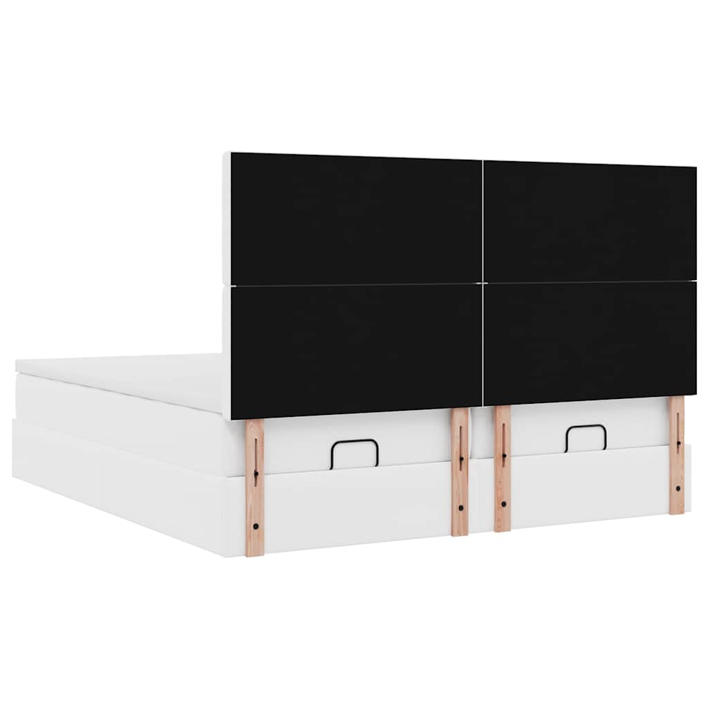 Ottoman-Bett mit Matratzen & LEDs Reinweiß 180x200cm Kunstleder