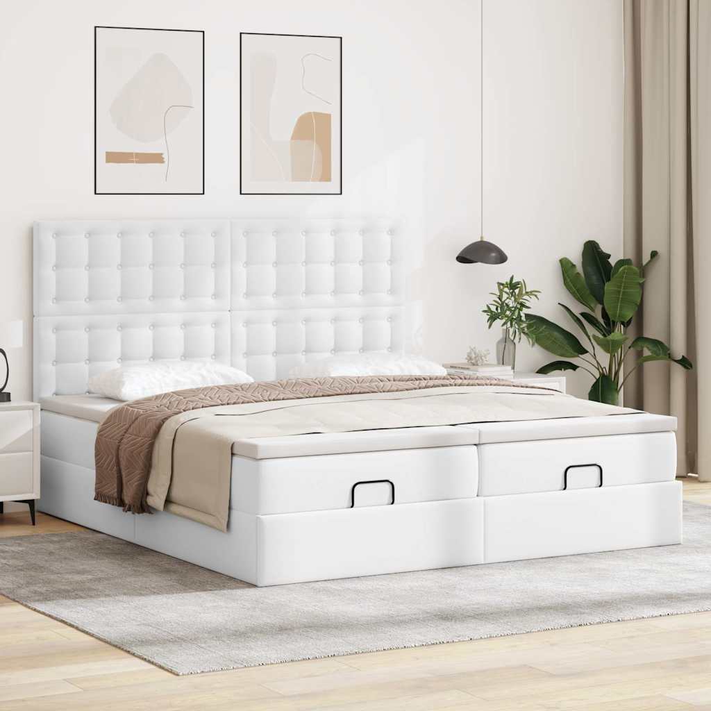Ottoman-Bett mit Matratzen & LEDs Reinweiß 180x200cm Kunstleder