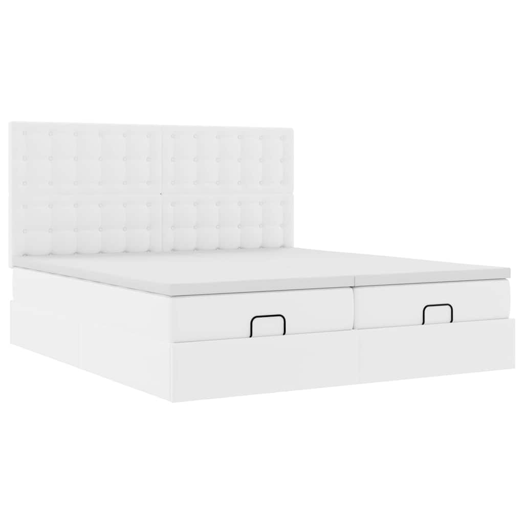 Ottoman-Bett mit Matratzen & LEDs Reinweiß 180x200cm Kunstleder