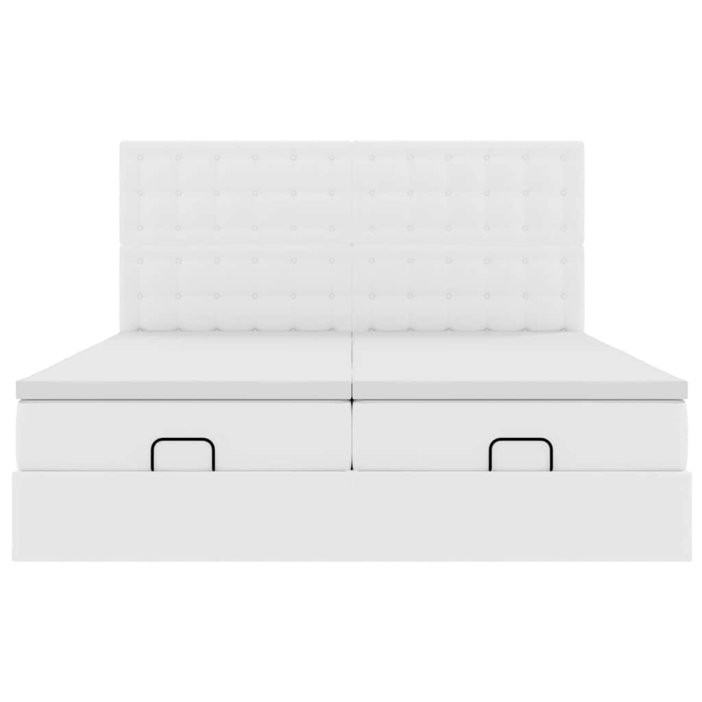 Ottoman-Bett mit Matratzen & LEDs Reinweiß 180x200cm Kunstleder